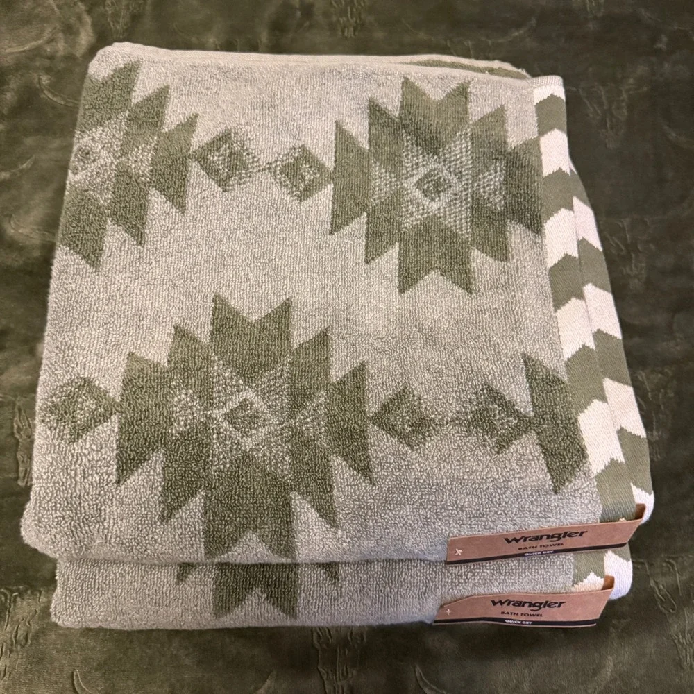 Wrangler Bath Towel Set Unisex OS Clayton Green New 4pc Southwestern Quick Dry